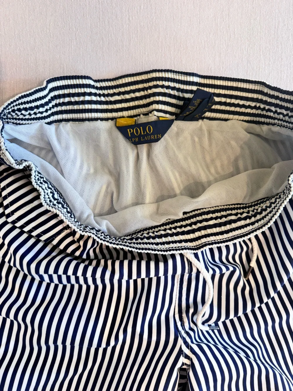 Polo by Ralph Lauren Navy and White Striped Swim Trunks